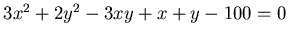 $3x^2 +2y^2 -3xy +x+y -100=0$